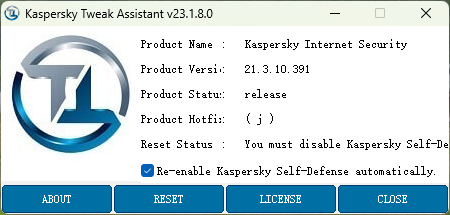 卡巴斯基重置和授权备份与加载工具Kaspersky Tweak Assistant v23.1.8.0